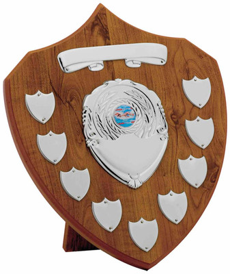 Maple 9 Year Presentation Shield with 11 silver engraving plates