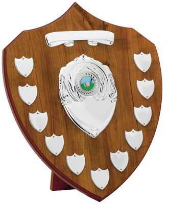 Maple 11 Year Presentation Shield with 13 silver engraving plates