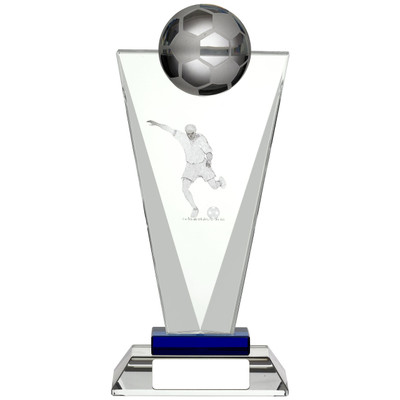 Exquisite Pinnacle laser engraved 3D glass football trophy award from 1stPlace4Trophies
