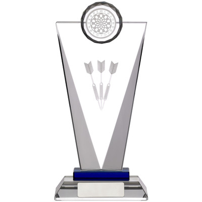 Pinnacle glass darts award with 3D laser engraved darts and top dartboard