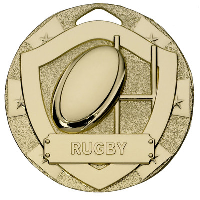 50mm Gold Embossed Rugby Medal available in Gold Silver and Bronze