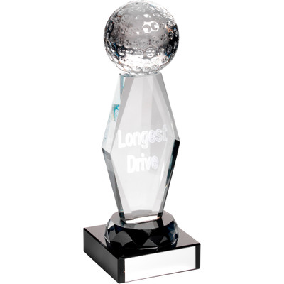 Longest Drive Glass Golf Award with full 3D golf ball 