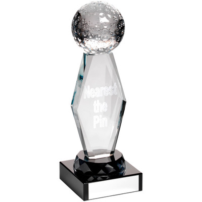 NEAREST THE PIN Golf Award - clear black diamond glass with full 3D golf ball