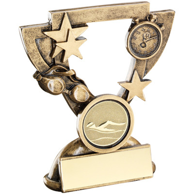 Swimming Award in a cup shaped star frame with goggles and stop clock. 2 sizes available with FREE engraving.