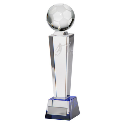 Legend crystal football trophy award with 3D laser footballer and football available with FREE engraving 