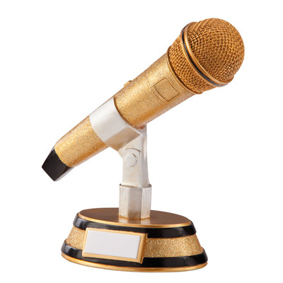 Gold Microphone Trophy Fantastic Karaoke King Award available with FREE engraving at 1stPlace4Trophies