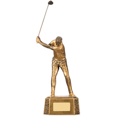 Antique gold finish male golf trophy with FREE engraving