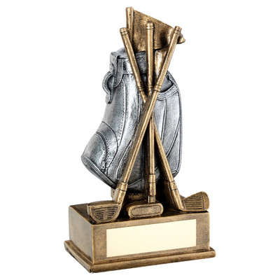 A stunning novelty caddy bag & clubs golf award in 3 sizes