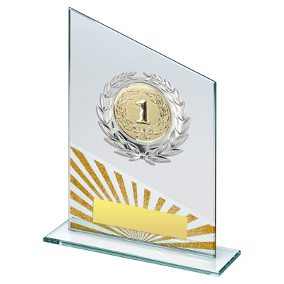 Slanted glass gold glitter multisport award with FREE engraving.