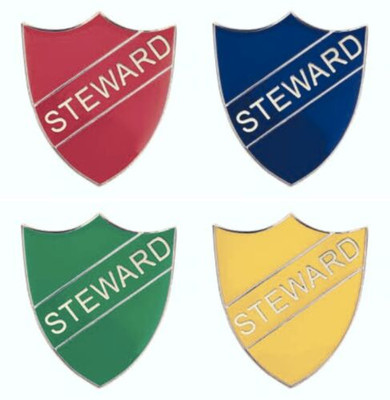 Enamel steward shield badge available in 4 colours