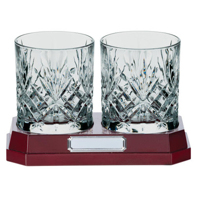 Personalised Wedding Gift Premium Crystal Whisky Tumblers x 2 With Base Lindisfarne St. Oswald