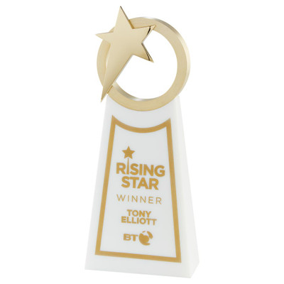 Crystal Rising Star Award Gold & White With Presentation Box 