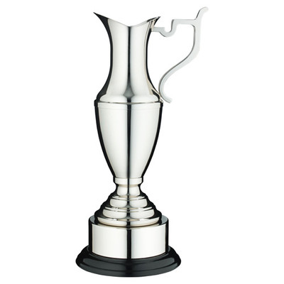 9" Nickel Plated Claret Jug On Round Base With Plinth Golf Award Engraving Available