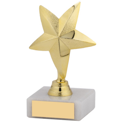 Golden Star Award 4.25" Trophy on Marble Base Free Personalised Engraving School Academic Achievement House Points Dojo Sports