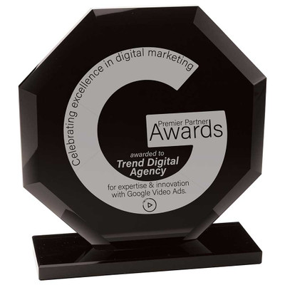 Octave Glass Award Jet Black Trophy With Personalised Laser Engraving at 1st Place 4 Trophies