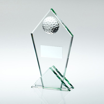 Jade Glass Pointed Plaque With Half Golf Ball Personalised Engraving