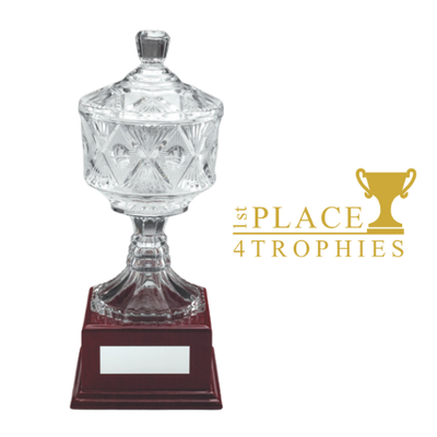 Clear Glass Patterned Cup And Lid On Wooden Base Free Personalised Engraving