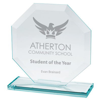 120mm Oblivion Jade Glass Octagon Award Laser Engraving