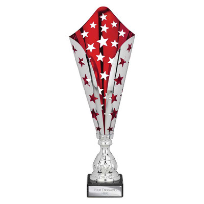 Galaxy Laser Stars Trophy Silver & Red Free Personalised Engraving
