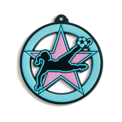GLOW IN THE DARK FEMALE FOOTBALL MEDAL 55MM – BLACK
