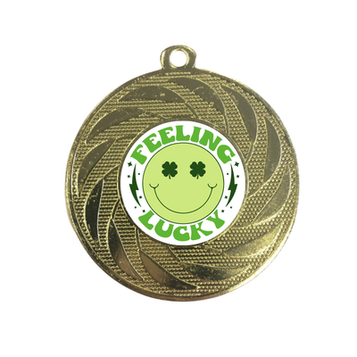 Feeling Lucky Medal Green Smiling Face Irish St Paddy's Day Prize Award
