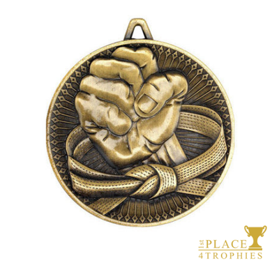 Gold Deluxe Martial Arts Fist Medal 60mm