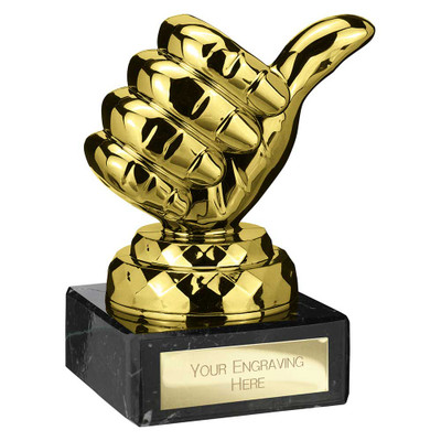 Thumbs Up Trophy Gold Award Free Personalised Engraving