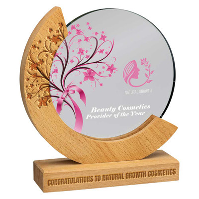 Custom Glass Award Personalised Lunar Jade Glass & Beechwood Trophy