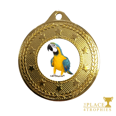 Blue & Gold Macaw Medal Award Gold Silver Bronze Personalised Bird Prize Gift