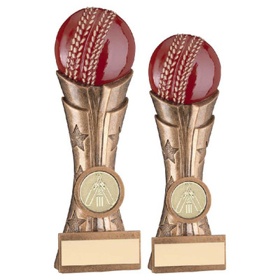 Red Cricket Ball Award On Fluted Flatback Cricket Resin Trophy