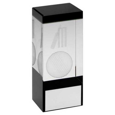 Boxed Cricket Award Glass Block With Lasered Image & Personalised Plate Engraving