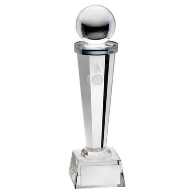 Cricket Clear Glass Column Award 7.25" With Box & Personalised Engraving