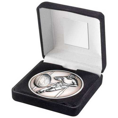 Boxed Silver Rugby Medallion 70mm