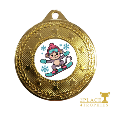 Snowboarding Monkey Medal Prize Gift Personalised Engraving