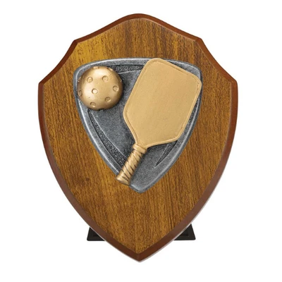 Pickleball Award 150mm Wooden Classic Walnut Shield
