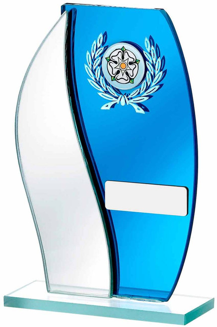 Blue Mirror Glass multisport award available in 3 affordable sizes