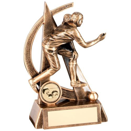 Stunning female gold lawn bowls award available in 2 sizes and with FREE personalised engraving.