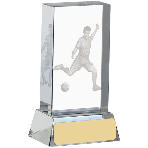 A beautiful glass football trophy with FREE engraving and FREE silk lined presentation box