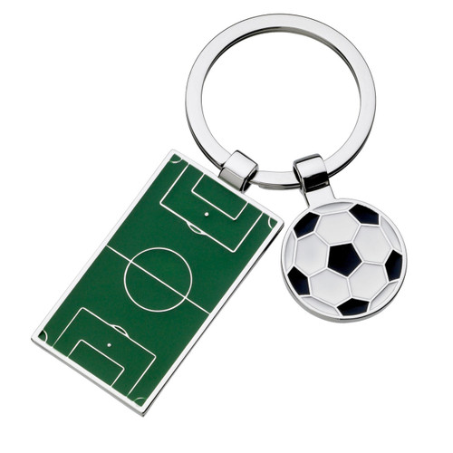 The ideal football fanatic gift. A great value budget cheap pitch and ball keyring that includes FREE box AND engraving!