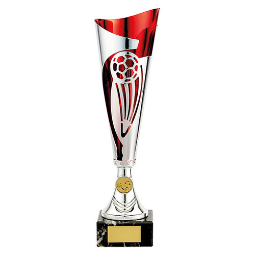 Champions silver and red laser football cup with FREE engraving tr19610