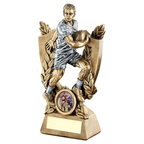 Rugby player silver & gold trophy in 3 sizes