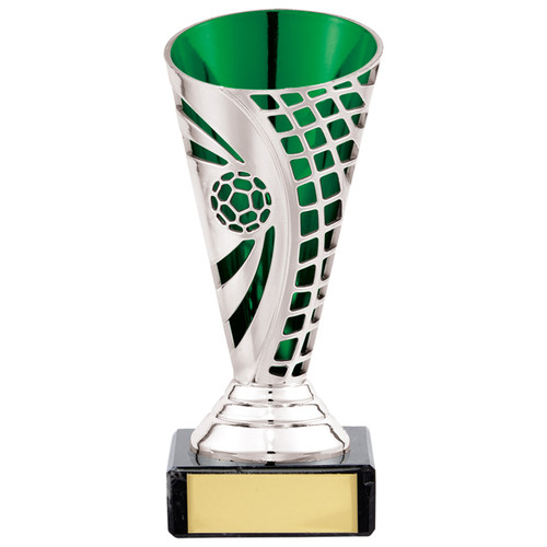 Silver and green defender football trophy small