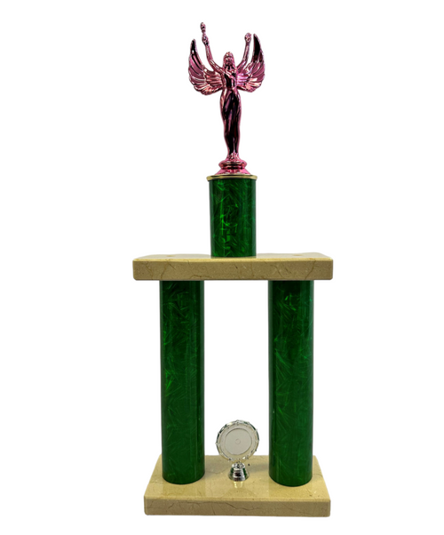 Pink Victory Lady 2 Tier Trophy With Marble Base.