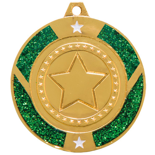 Glitter Star 50mm Green Dance Medal 