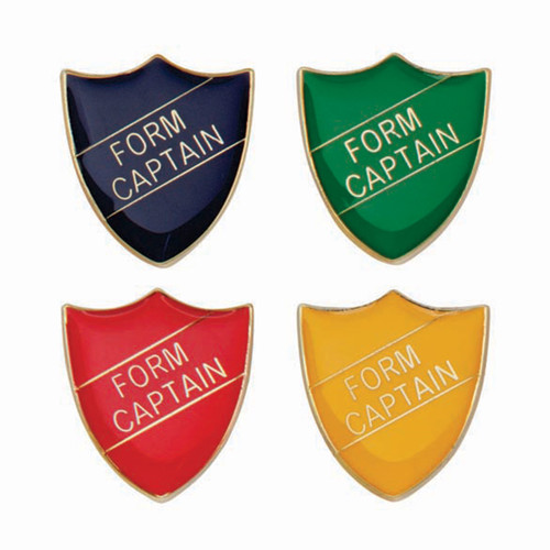 Enamel form captain shield badge available in 4 colours.