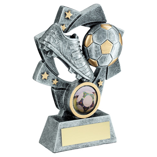 Football Star Spiral Boot & Ball Trophy with custom logo insert