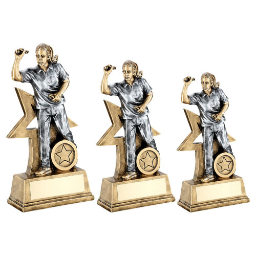 Female Darts Figure Silver & Gold Player Award in 3 Sizes