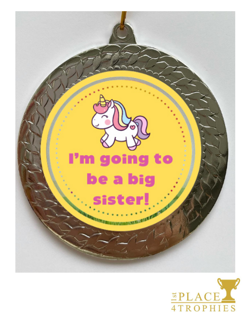 Big Sister Unicorn Medal 70mm With Personalised Engraving Message 