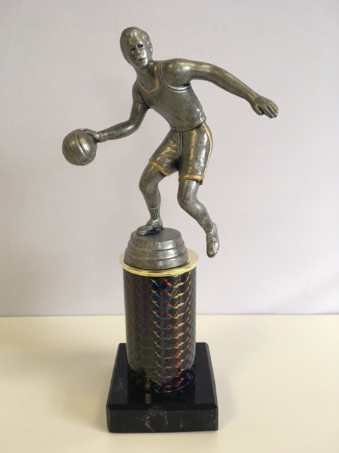 Mini Silver Basketball Figure Award 6" Black Column & Marble Base