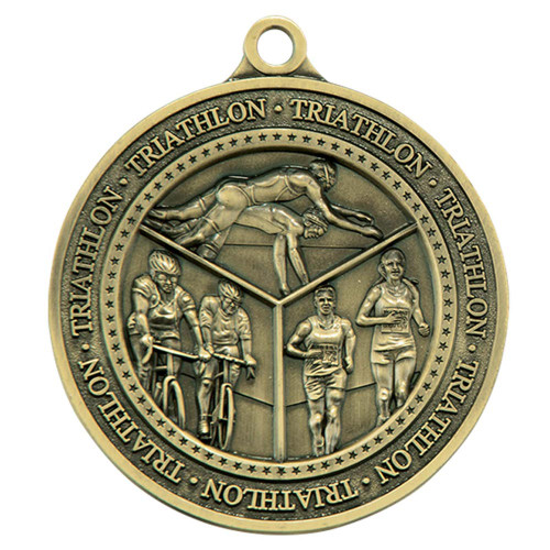 Gold Olympia Triathlon Die-Cast Thick Metal Medal 60mm